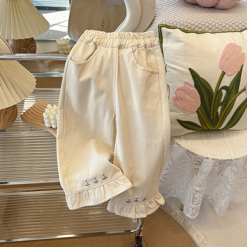 Calça Jeans Infantil Feminina Florzinhas