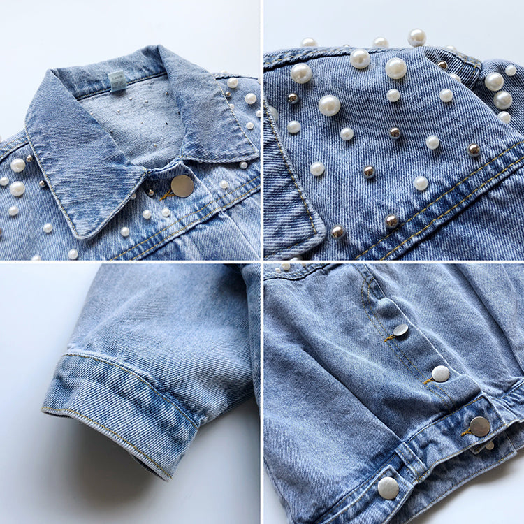 Jaqueta Infantil Feminina Jeans Pérolas