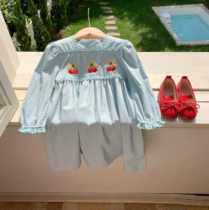 Vestido Infantil Manga Longa Cerejinhas