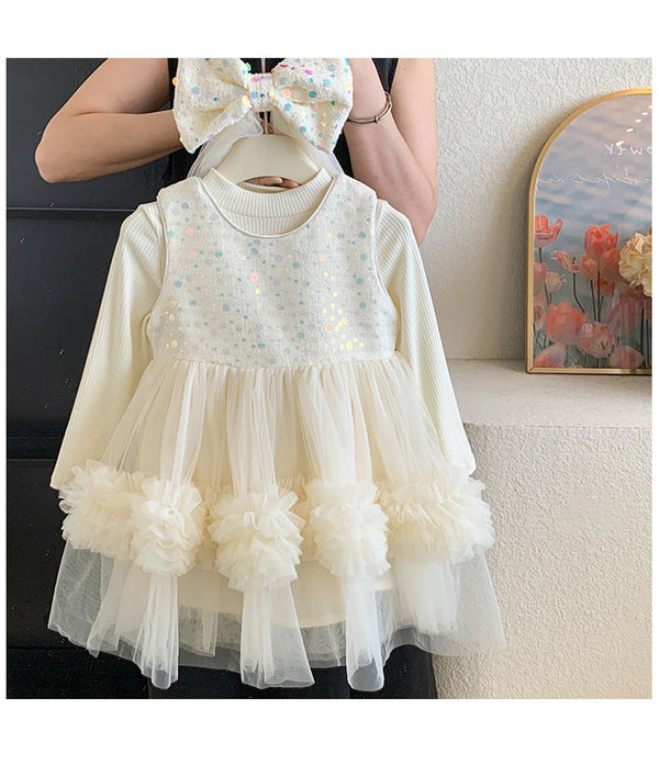 Vestido Infantil Tule Brilhante + Lacinho
