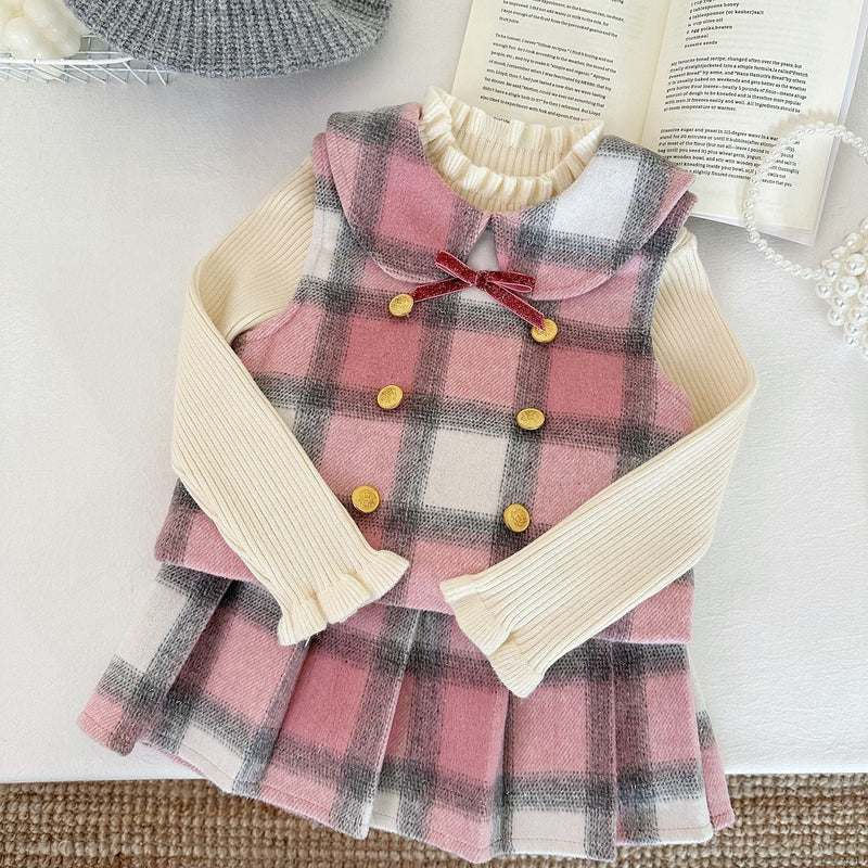 Conjunto Infantil Feminino Rosa Xadrez