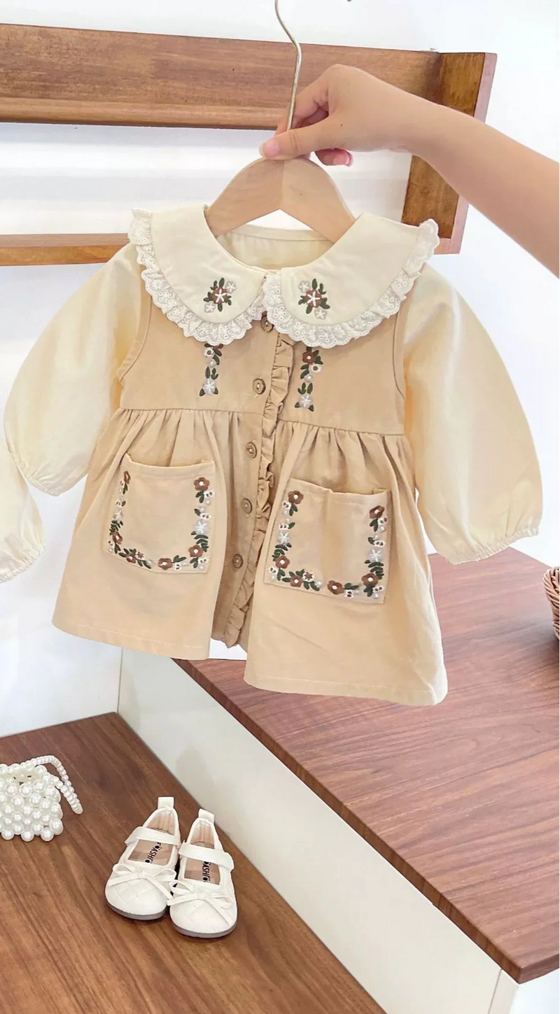 Vestido + Camisa Infantil Bordada Florzinhas