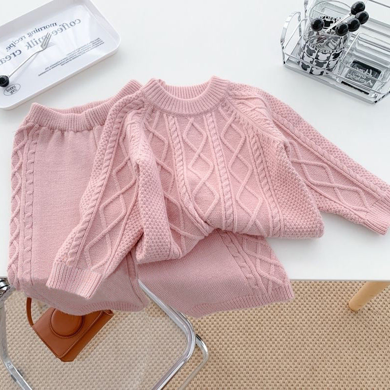 Conjunto Infantil Feminino Tricô Rosa