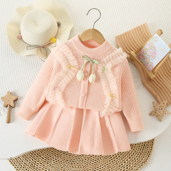 Conjunto Infantil Feminino Tricô Tulipa