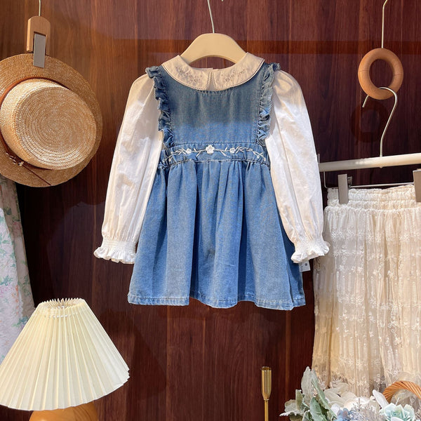Conjunto Infantil Feminino Jeans Florzinhas
