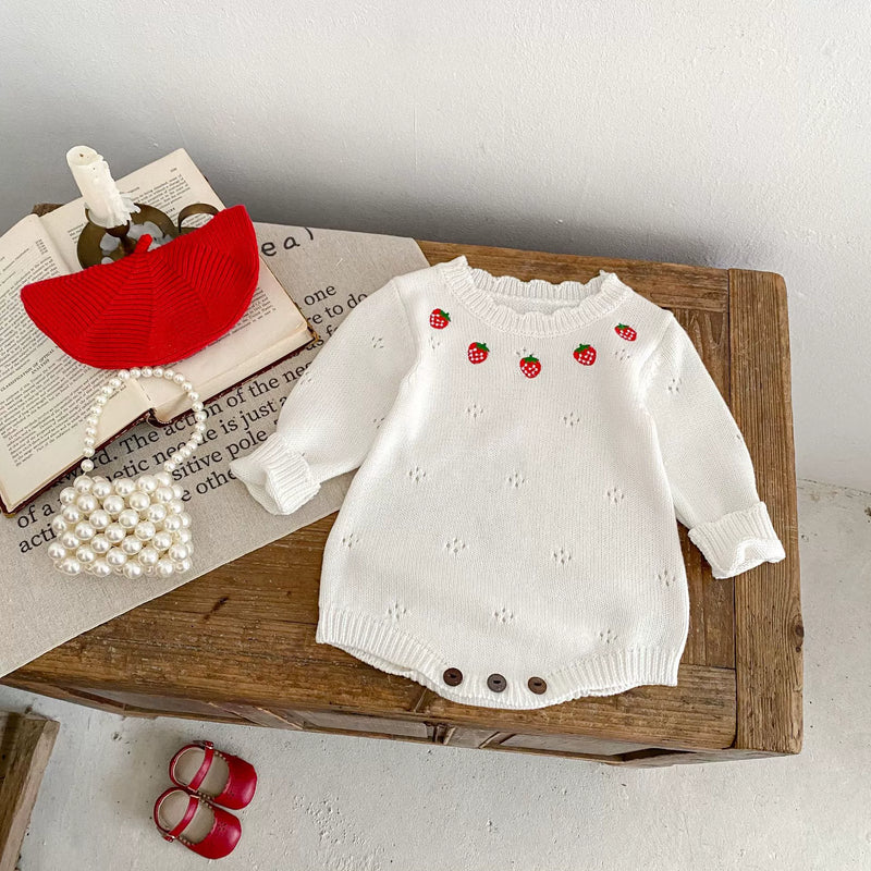 Body Infantil Feminino Tricô Moranguinhos