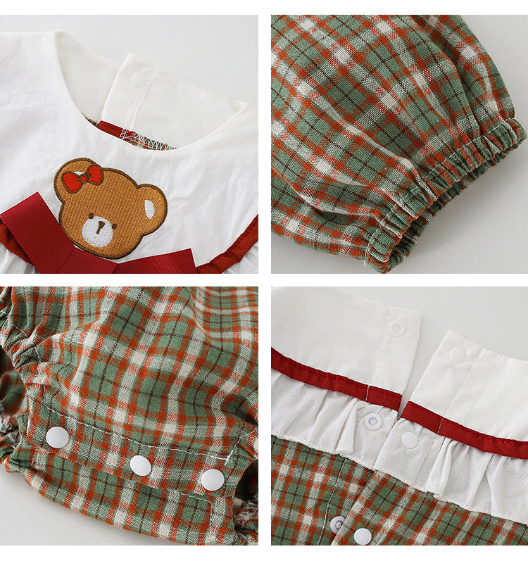 Body/ Vestido Infantil Xadrez Ursinho