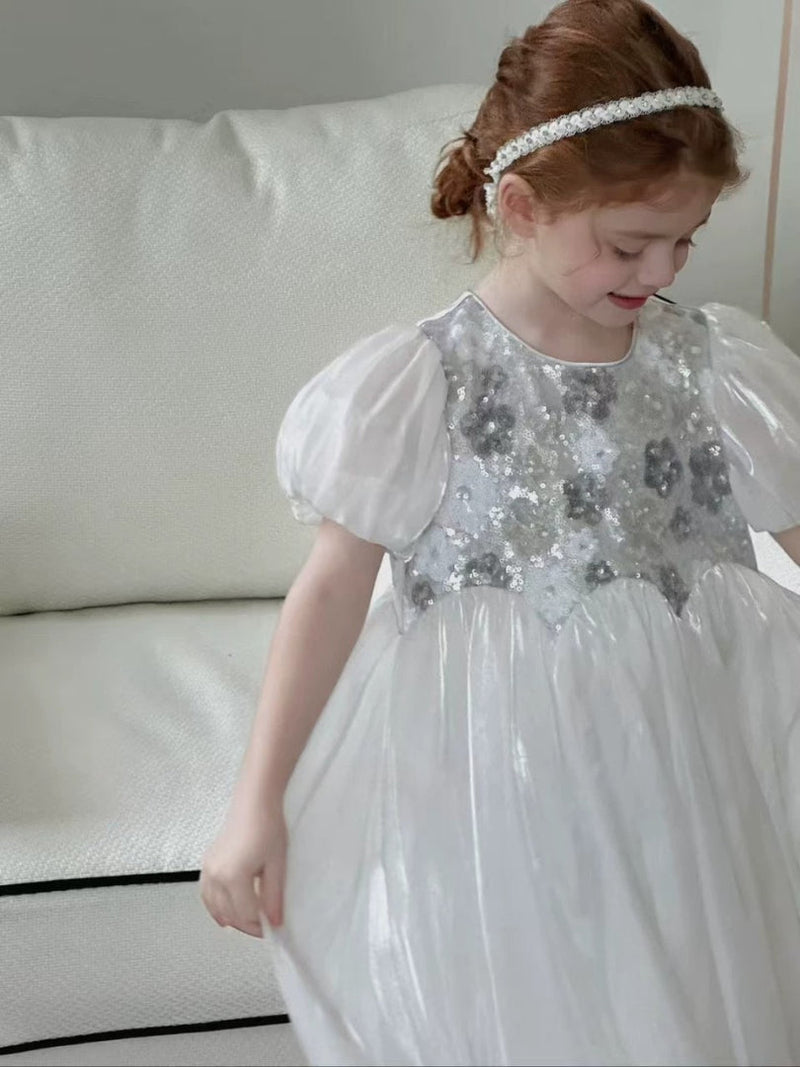 Vestido Infantil Prata Brilhante