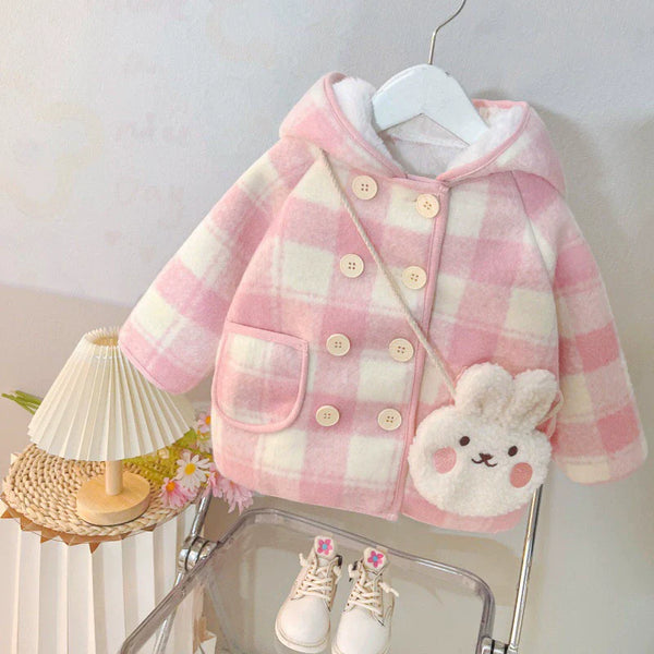 Casaco Infantil Feminino Pelúcia Rosa Xadrez