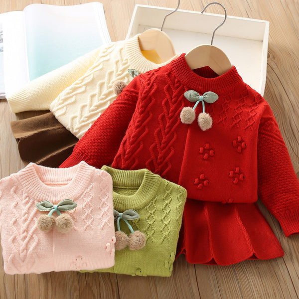 Conjunto Infantil Feminino Tricô Moussi Cerejinha