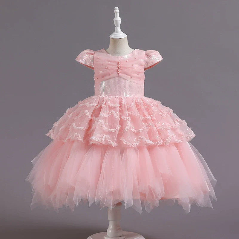 Vestido De Festa Infantil Pérolas e Tule