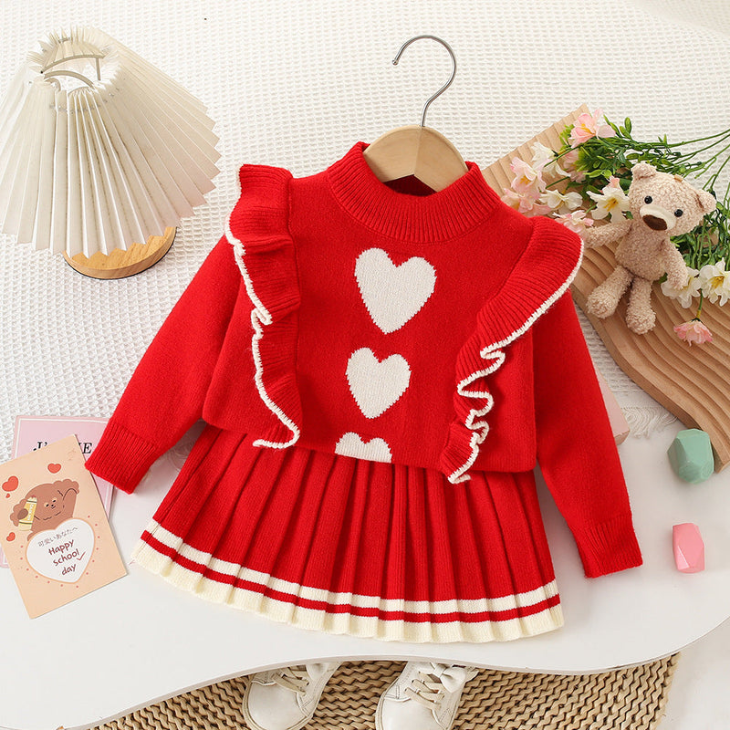 Conjunto Infantil Feminino de Tricô Coração