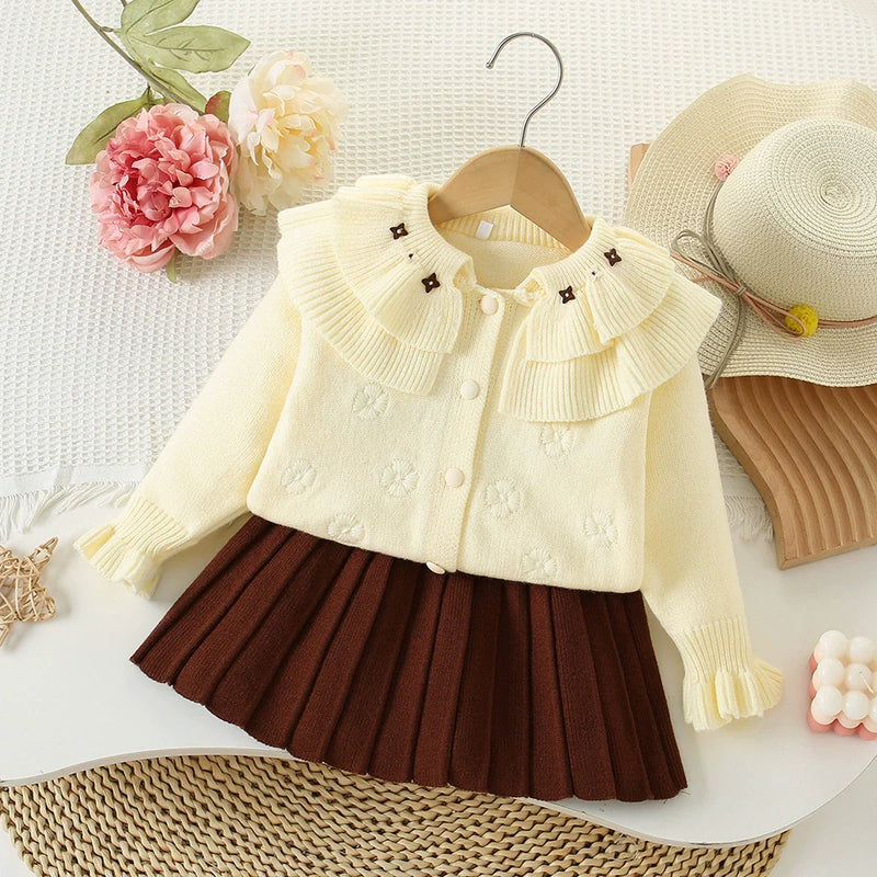 Conjunto Infantil Feminino Tricô Florzinhas