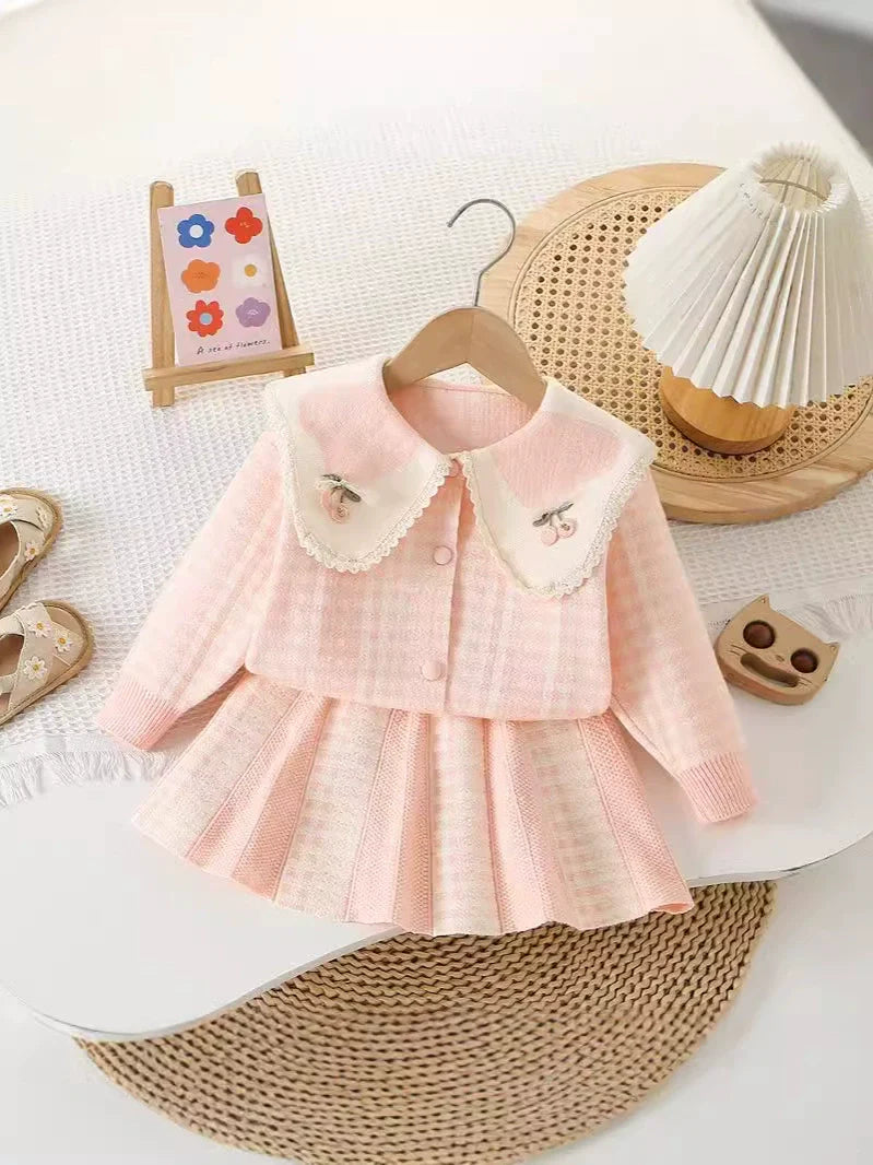Conjunto Infantil Feminino Xadrez Tricô