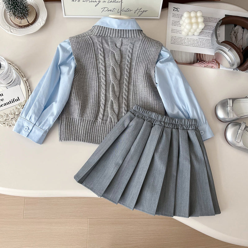 Conjunto Infantil Feminino 3 Peças Tricô e Plíssadinha
