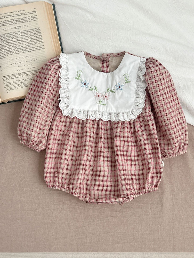 Body Infantil Feminino Xadrez Florzinhas
