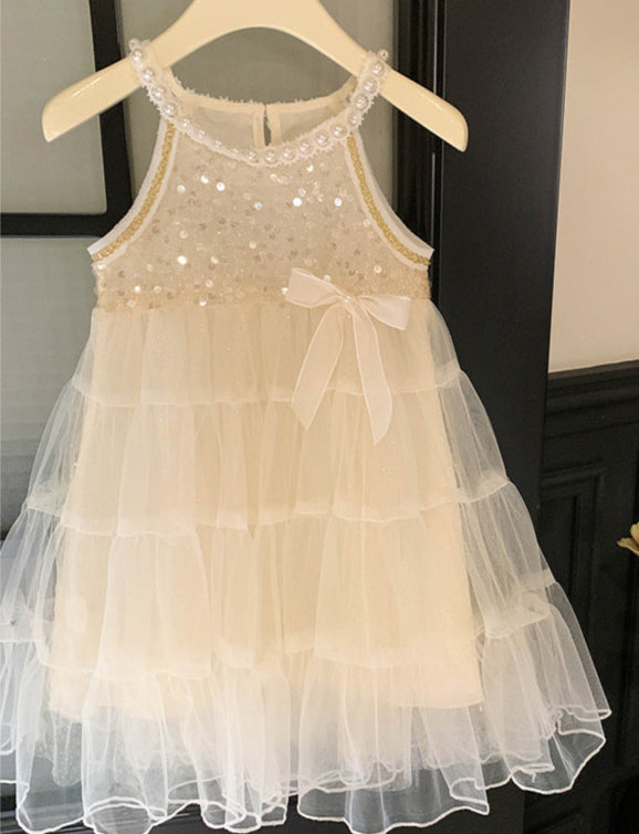 Vestido Infantil Brilhos com Tule e Lacinho