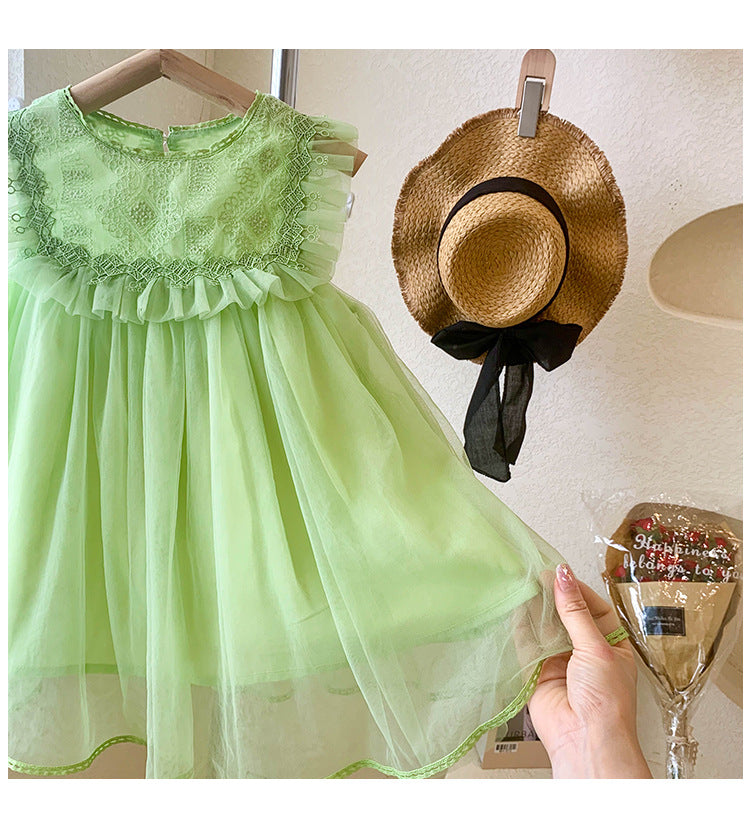 Vestido Infantil Tule Florzinhas e Laço