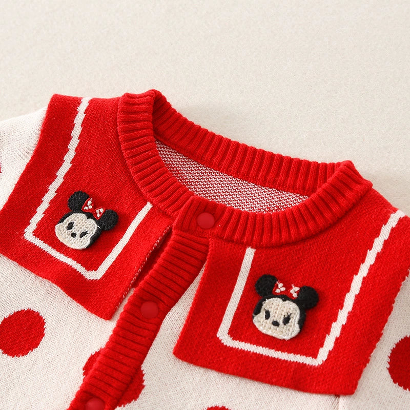 Macacão Infantil Tricô Minnie Bolinhas