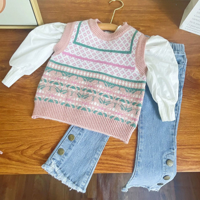 Conjunto Feminino 3 Peças Súeter e Jeans