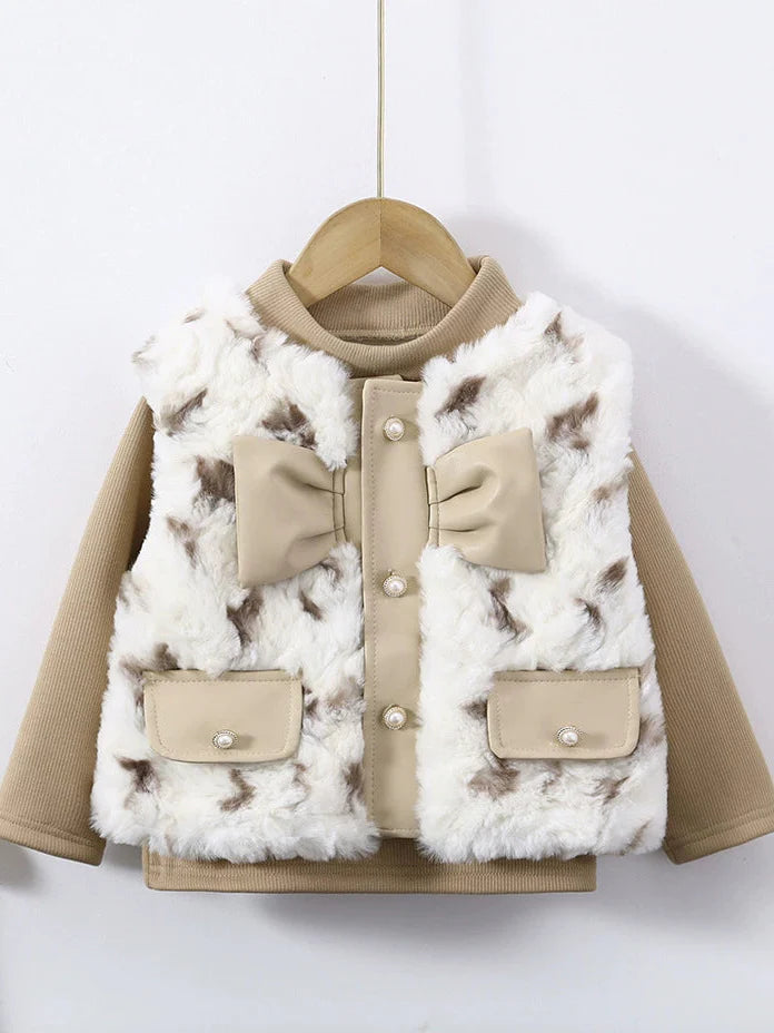 Colete de Pele + Blusa Infantil Feminina