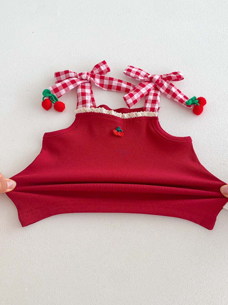Conjunto Infantil Feminino Xadrez Cerejinhas