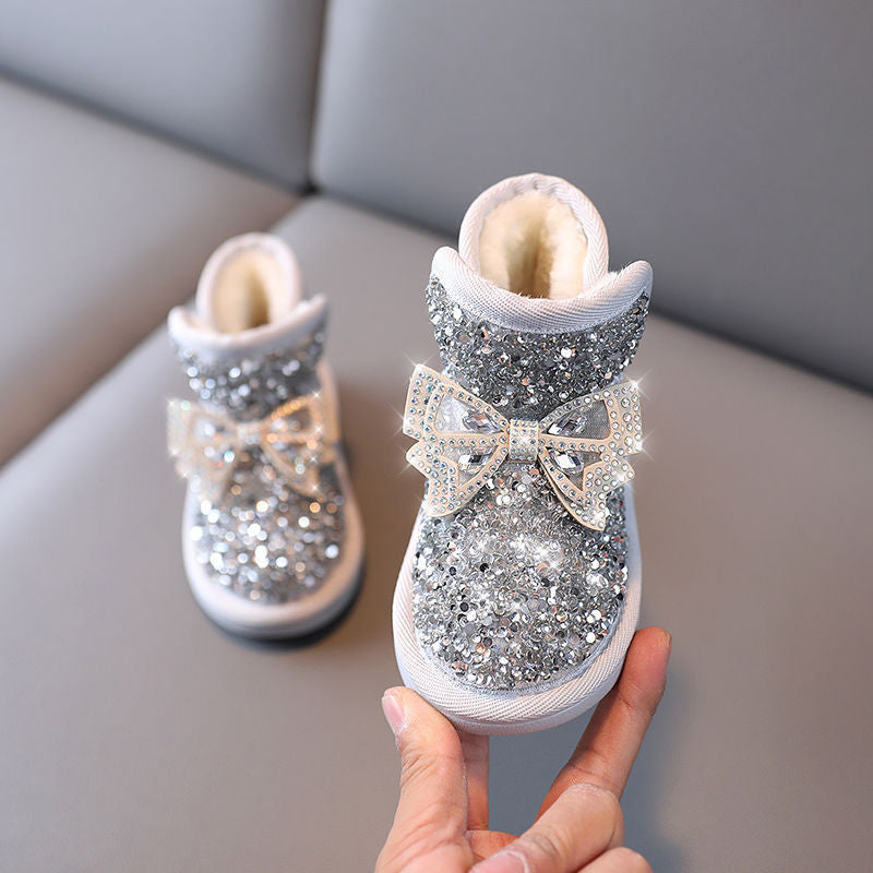 Bota Infantil Feminina Forrada Brilhante Lacinho