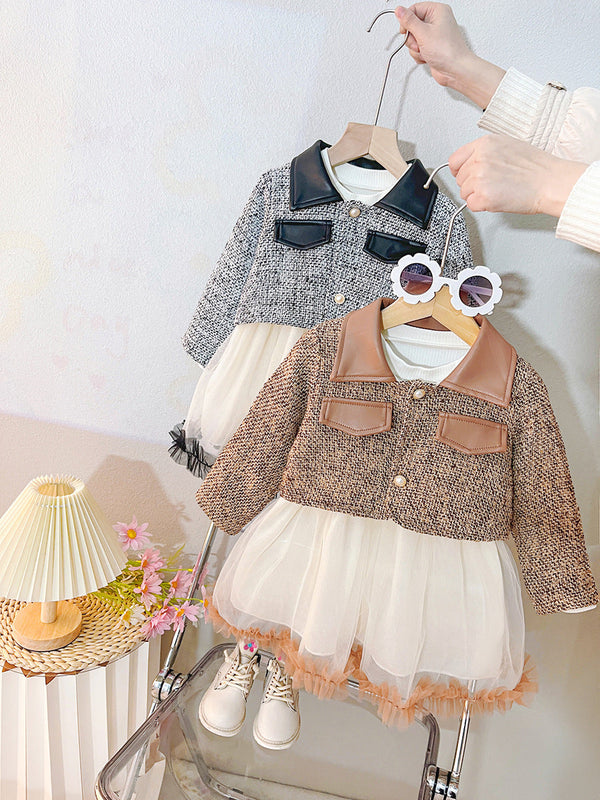 Vestido Infantil Tweed e Courino