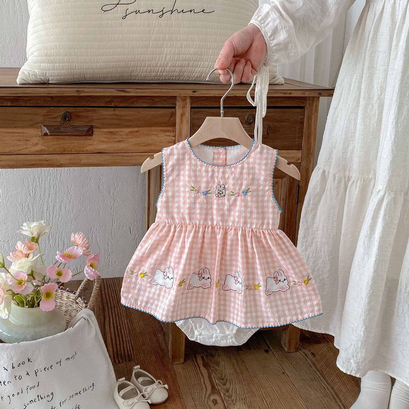 Body Infantil Feminino Xadrez Coelhinhos
