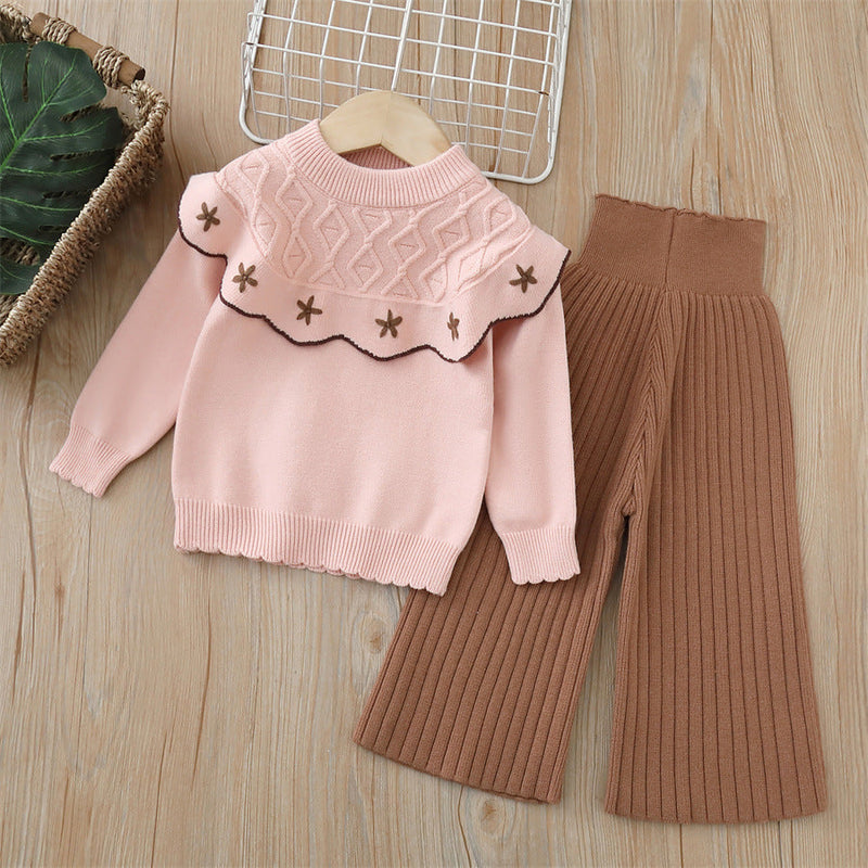 Conjunto Infantil Tricô Estrelinha e Pantalona