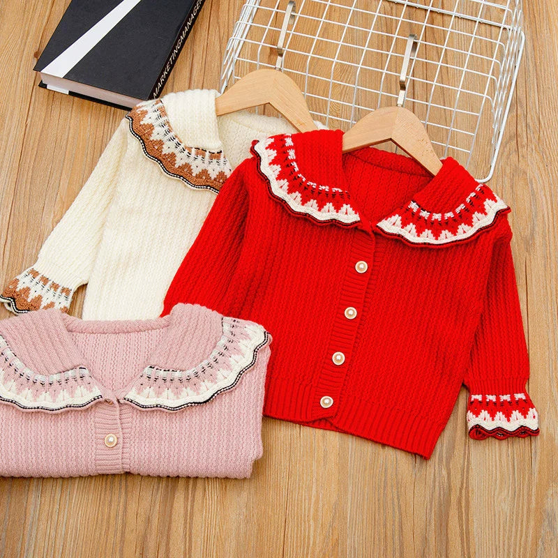 Cardigan Infantil Tricô infantil Pérolas