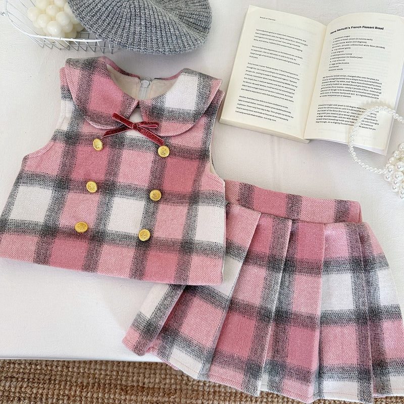 Conjunto Infantil Feminino Rosa Xadrez