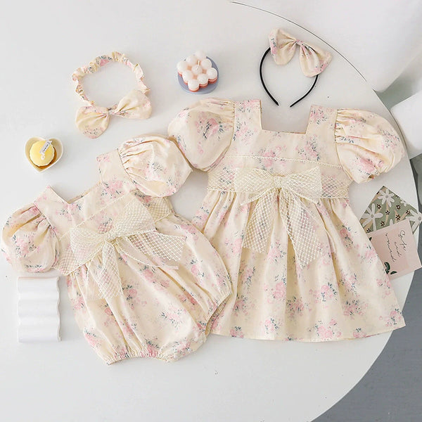 Body/ Vestido Infantil Flores Lacinho