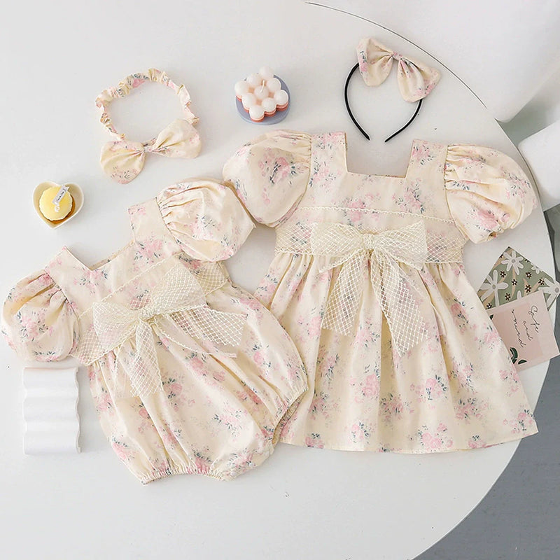 Body/ Vestido Infantil Flores Lacinho