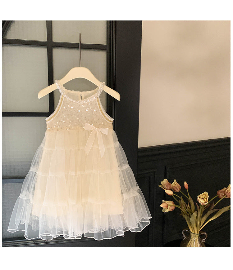 Vestido Infantil Brilhos com Tule e Lacinho