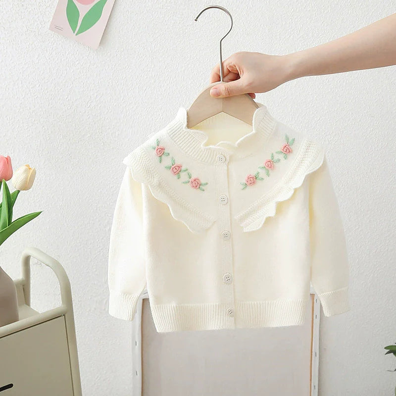 Cardigan Infantil Feminino Tricô Florzinhas