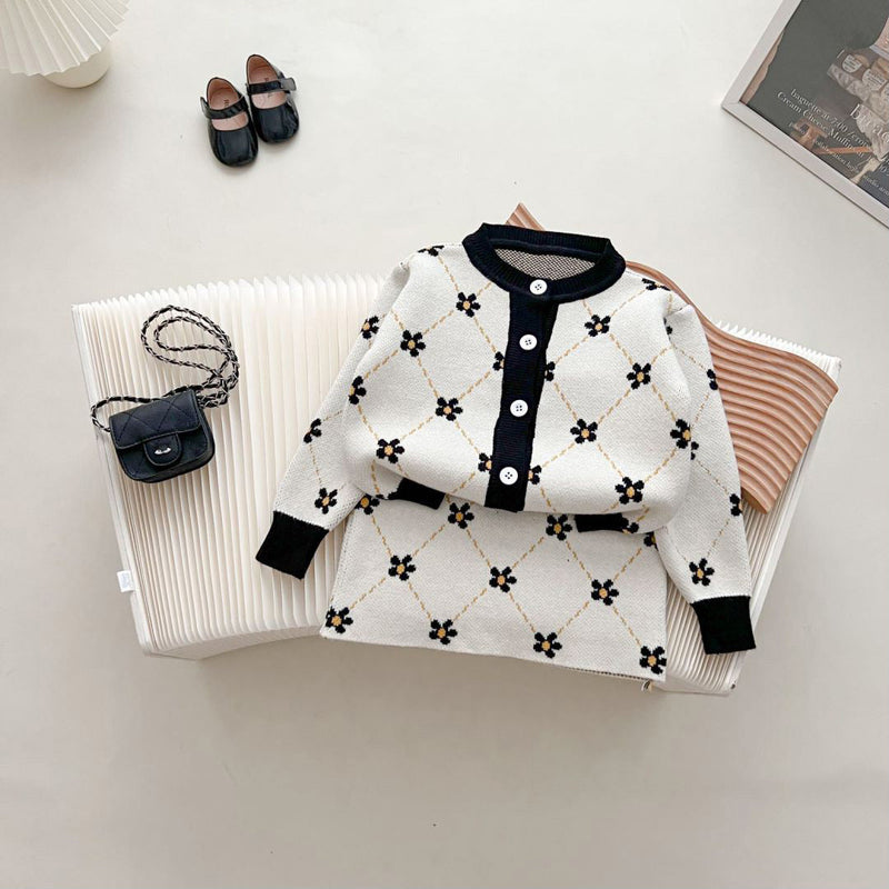 Conjunto Infantil Feminino Tricô Florzinhas