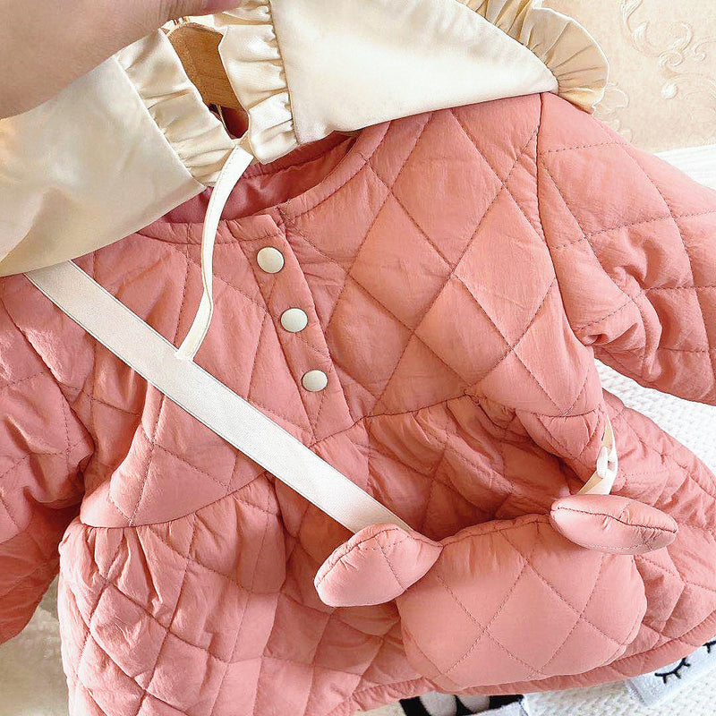 Casaco Infantil Feminino Rosa Bolsinha