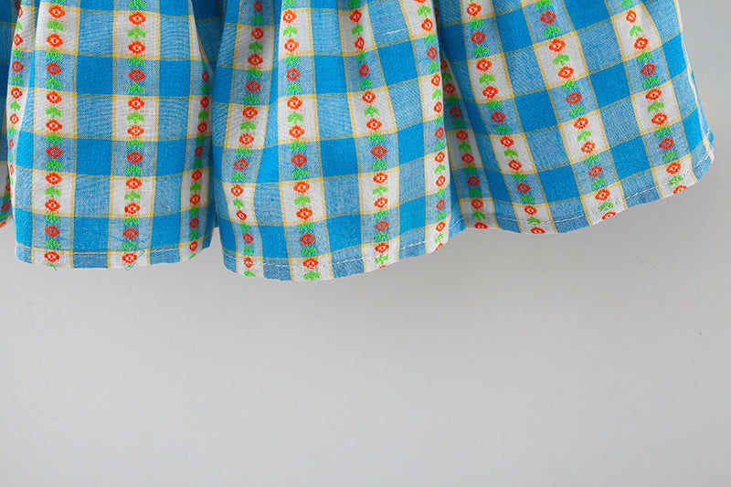 Vestido Infantil Xadrez Rendinha na Gola