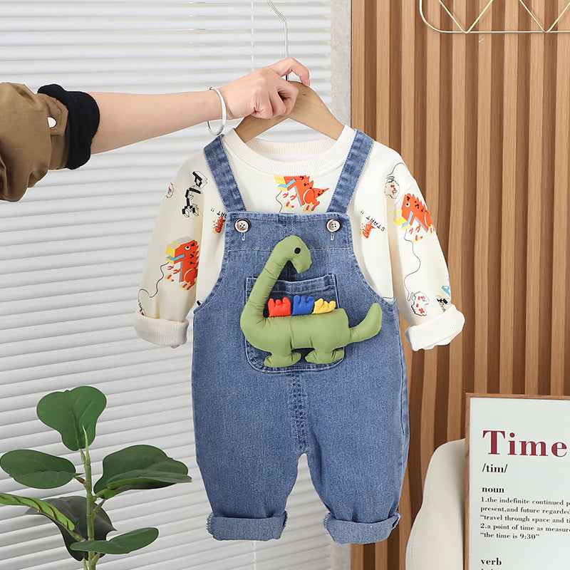 Conjunto Infantil Masculino Jardineira Dinossauro