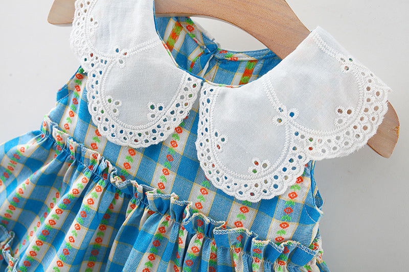 Vestido Infantil Xadrez Rendinha na Gola