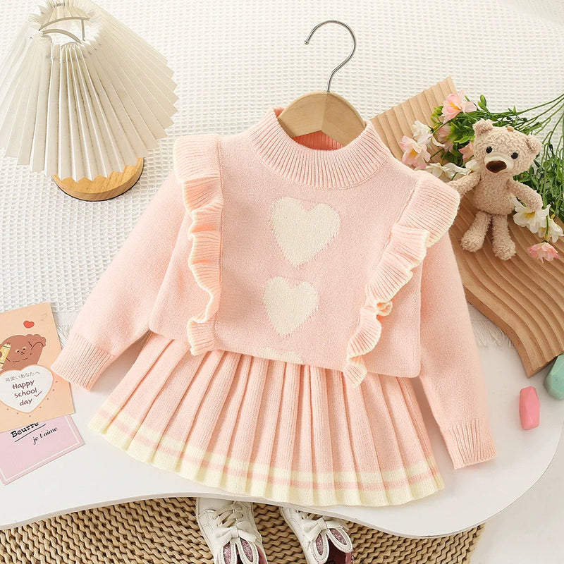 Conjunto Infantil Feminino de Tricô Coração