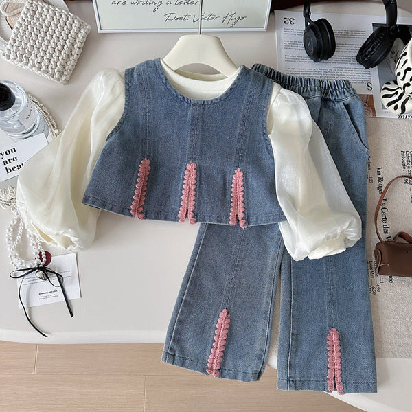 Conjunto Infantil Feminino Jeans 3 Peças