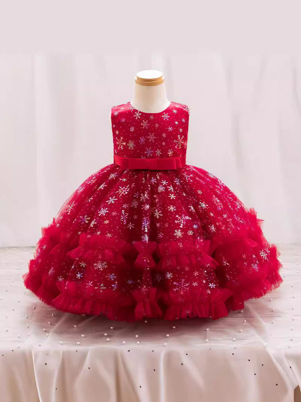 Vestido De Festa Infantil Natal Brilhante Lacinho