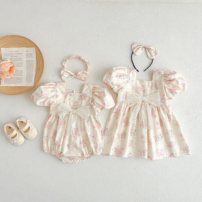 Body/ Vestido Infantil Flores Lacinho