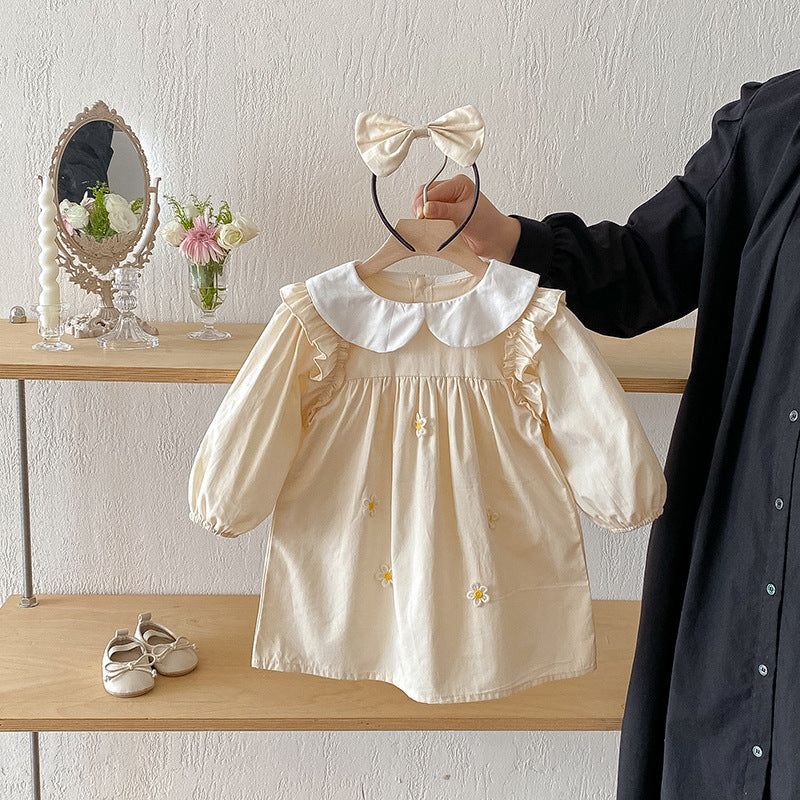 Body/ Vestido Infantil Bege Florzinhas