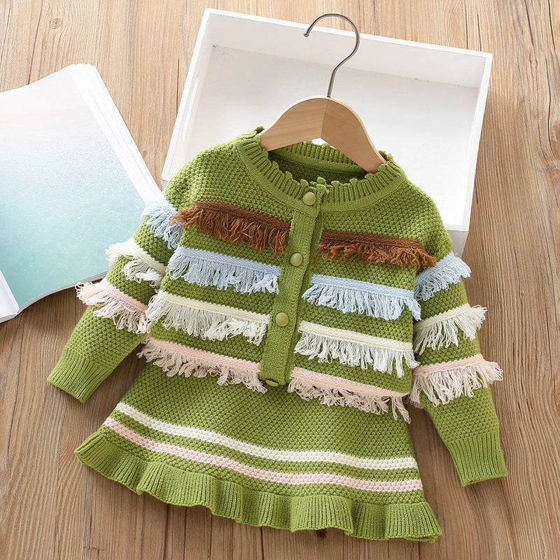 Conjunto Tricô Feminino Inverno Franjinhas