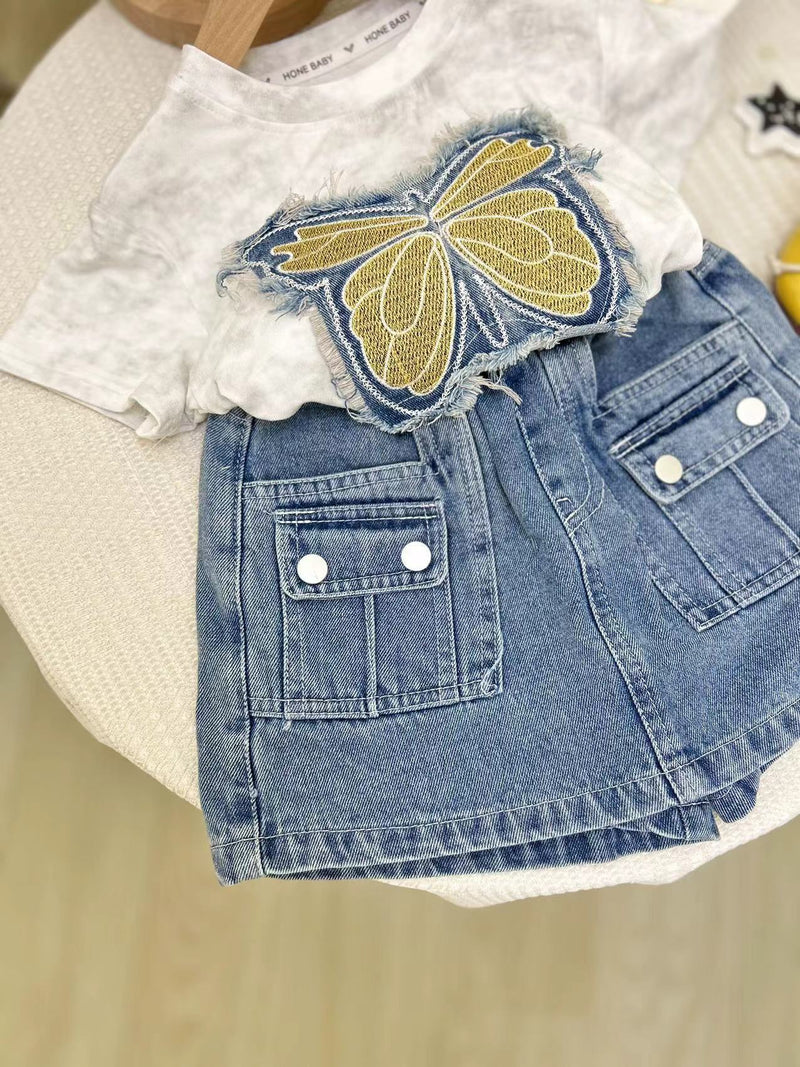 Conjunto Infantil Feminino Jeans Borboleta