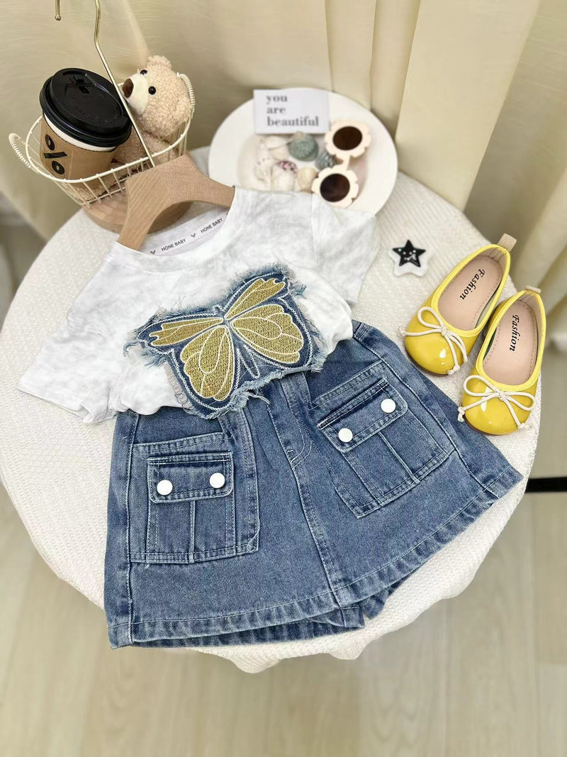 Conjunto Infantil Feminino Jeans Borboleta
