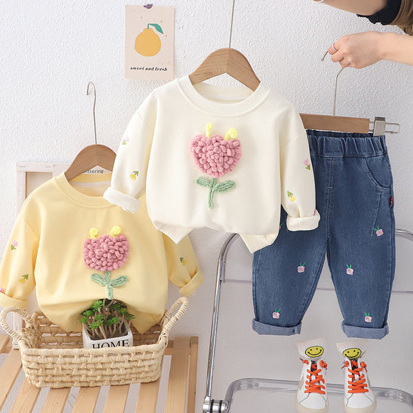 Conjunto Infantil Feminino Florzinhas e Jeans